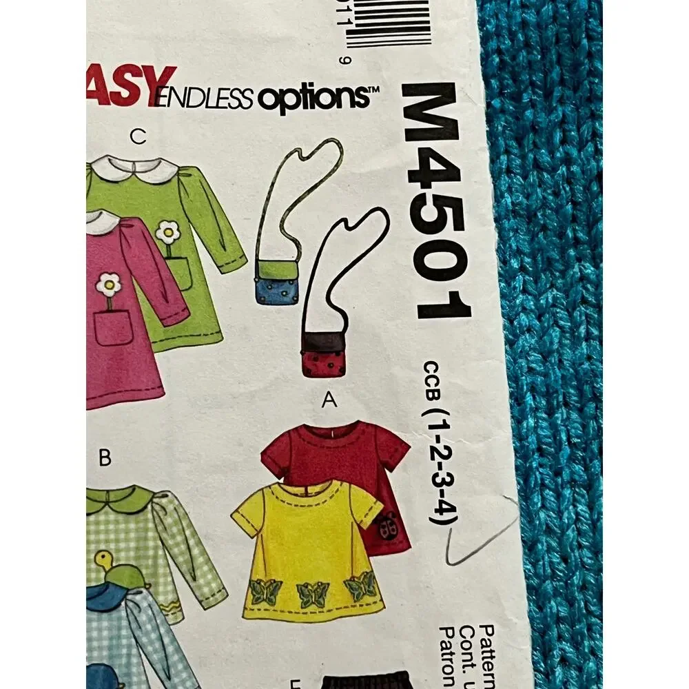 McCalls pattern 4501 toddler dress top pants bag size 1 2 3 4